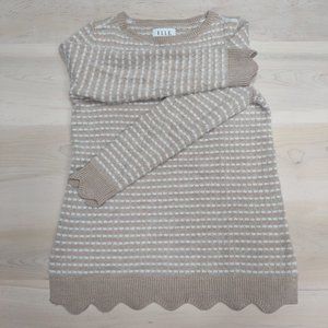 ELLE Blush Pink & Cream Fuzzy Crew Neck Scalloped Sweater